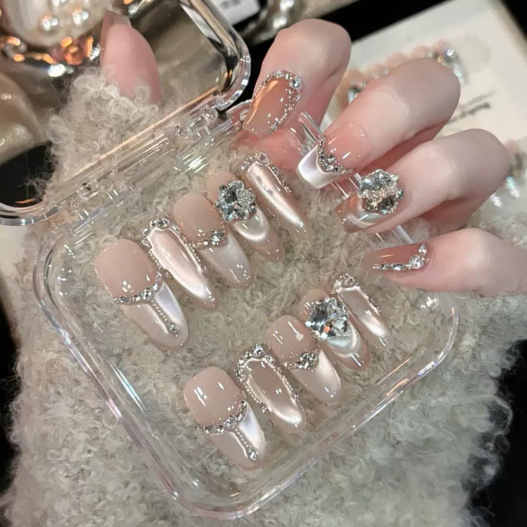 2 Handmade Wearable Nails Medium-Long False Nails Premium Ins Style Nail Art Stickers