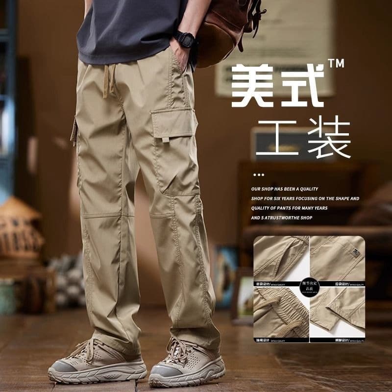 Shishao clothing overalls summer American loose straight new multi-pocket youth pants men's casual pants
