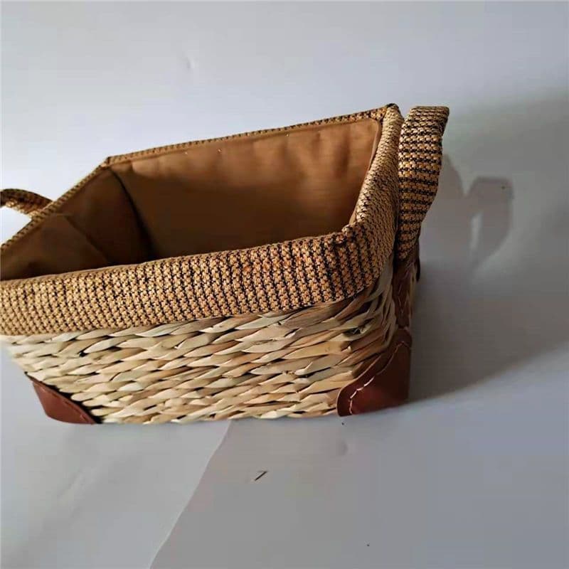 Retro Woven Storage Basket with Handles - Simple Rattan Organizer for Toys, Clothes, and Miscellaneous Items