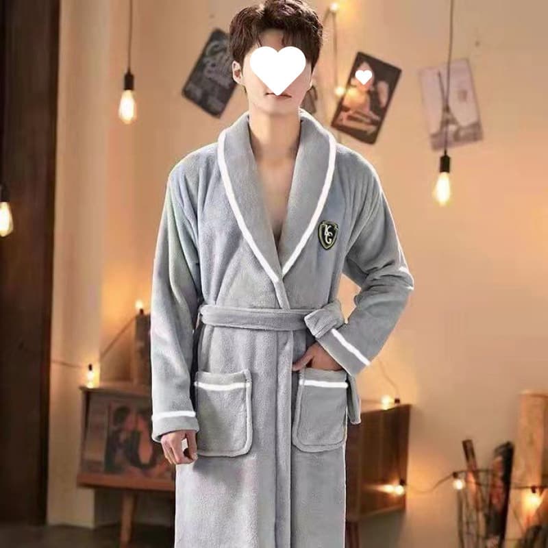 Couple's Bathrobes for Autumn and Winter, Thick Flannel Long Bathrobe, Men's Coral Fleece Bathrobe, Women's Plus-Size Sleepwear, Loungewear