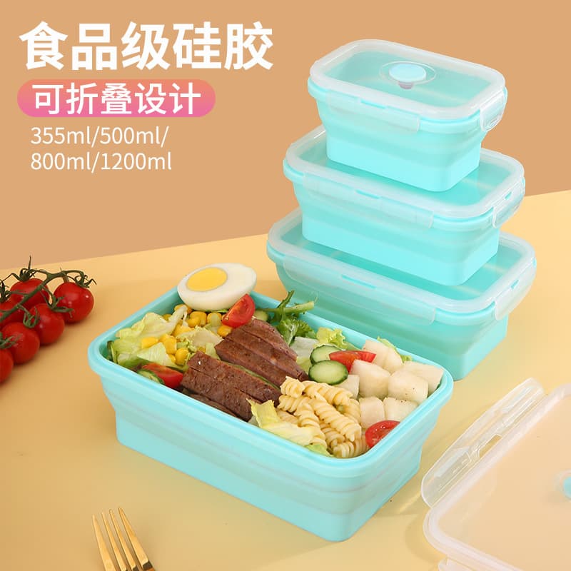 Manufacturer Food-Grade Silicone Collapsible Lunch Box Microwave Camping Plate Bento Container Refrigerator Storage Fresh-Keeping Box