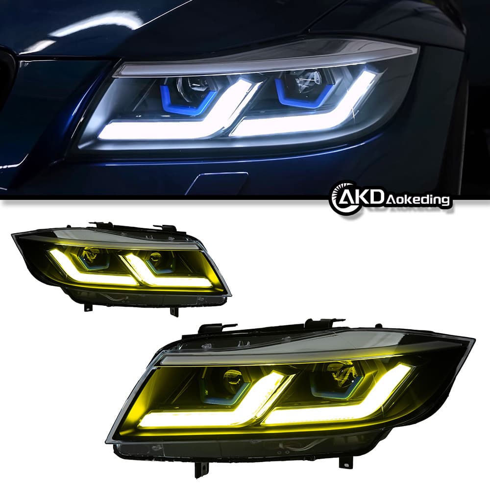 For 05-12 BMW 3 Series E90 Headlight Assembly Modified LED Daytime Running Light Sequential Turn Signal Bi-Lens