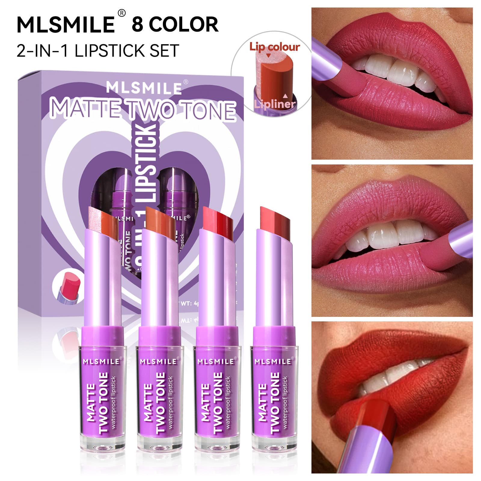 Cross-border exclusive two-color lipstick set of 4 matte velvet matte pearlescent whitening and moisturizing lipstick lipstick makeup