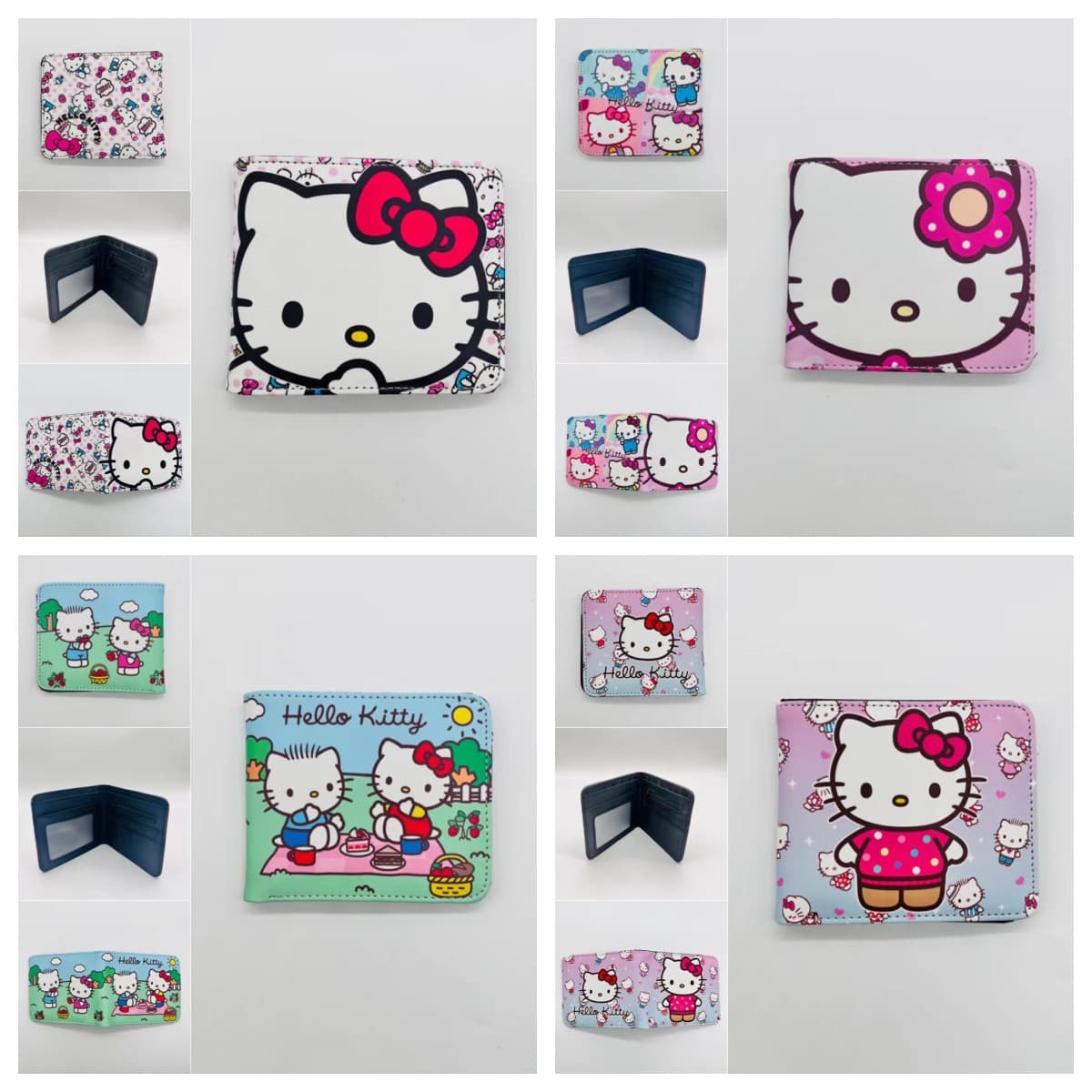 Hello Kitty Zipper Wallet for Women, Cat Coin Purse, Student Short Two-Fold Wallet, Leather Billfold