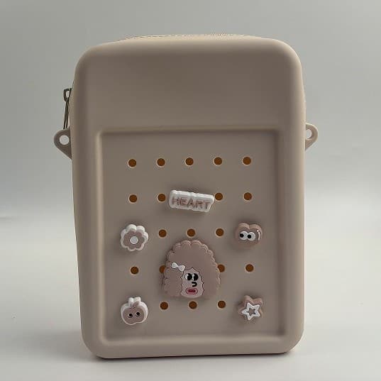 Vertical concave square silicone storage tablet mobile phone bag hole cartoon with DIY patch colorful shoulder bag diagonal
