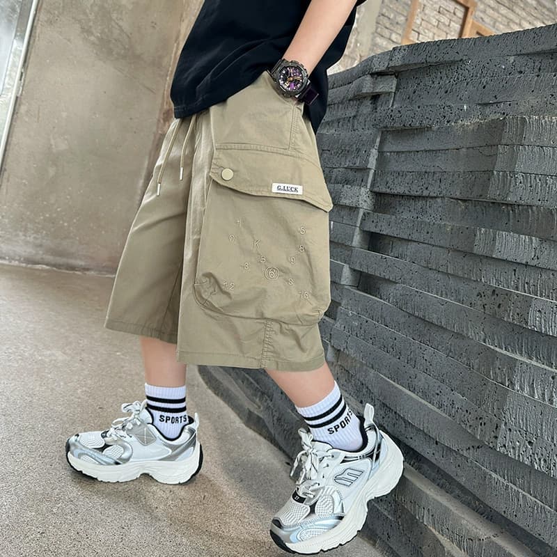 Factory Stock Boys' Summer Thin Cargo Pants, Children's Summer Mid-Length Shorts for Older Boys, Five-Point Shorts