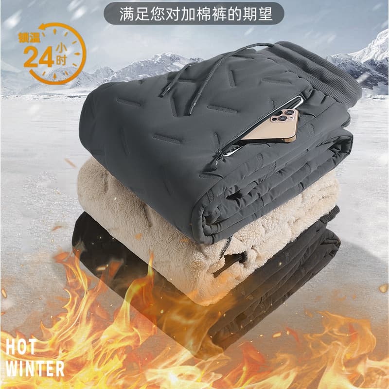 Men's Winter Casual Long Pants Fleece Lined down Cotton Trousers Thick Warm Sporty Lamb Velvet plus Size Sweatpants