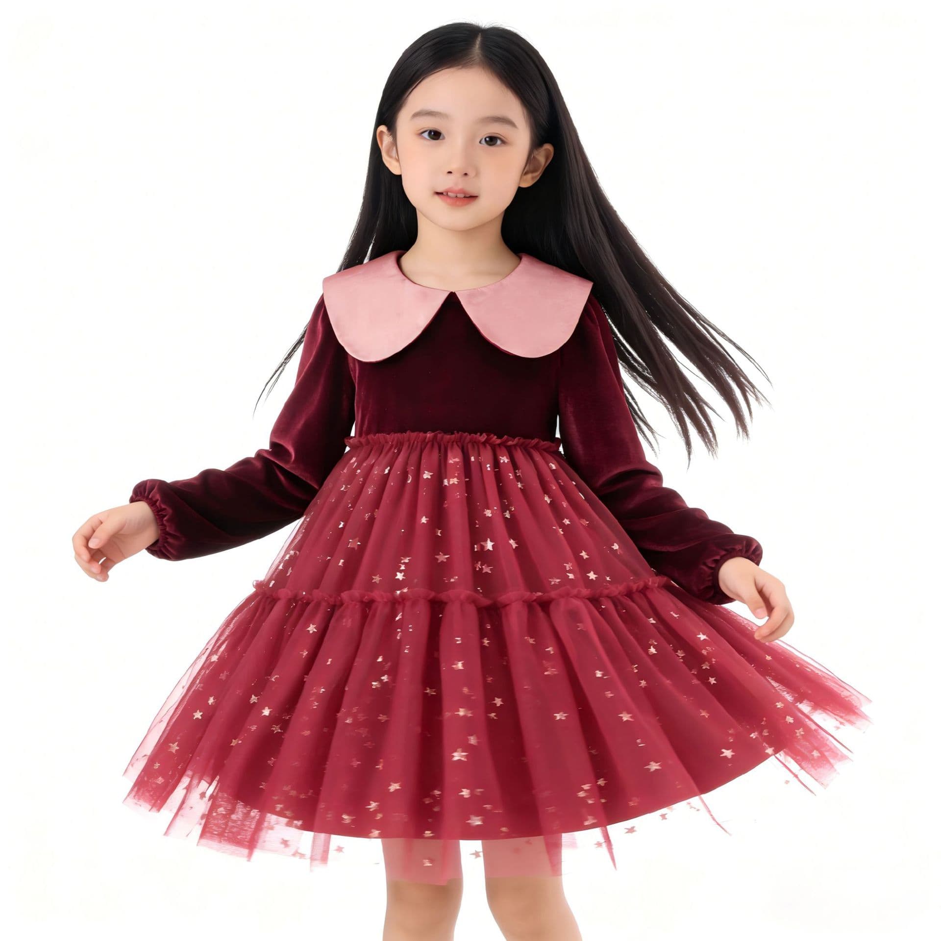 Tulle Princess Dress for Girls Thin Long Sleeve Dress Big Kids Puffy Tulle Skirt Spring Autumn Birthday Party Dress