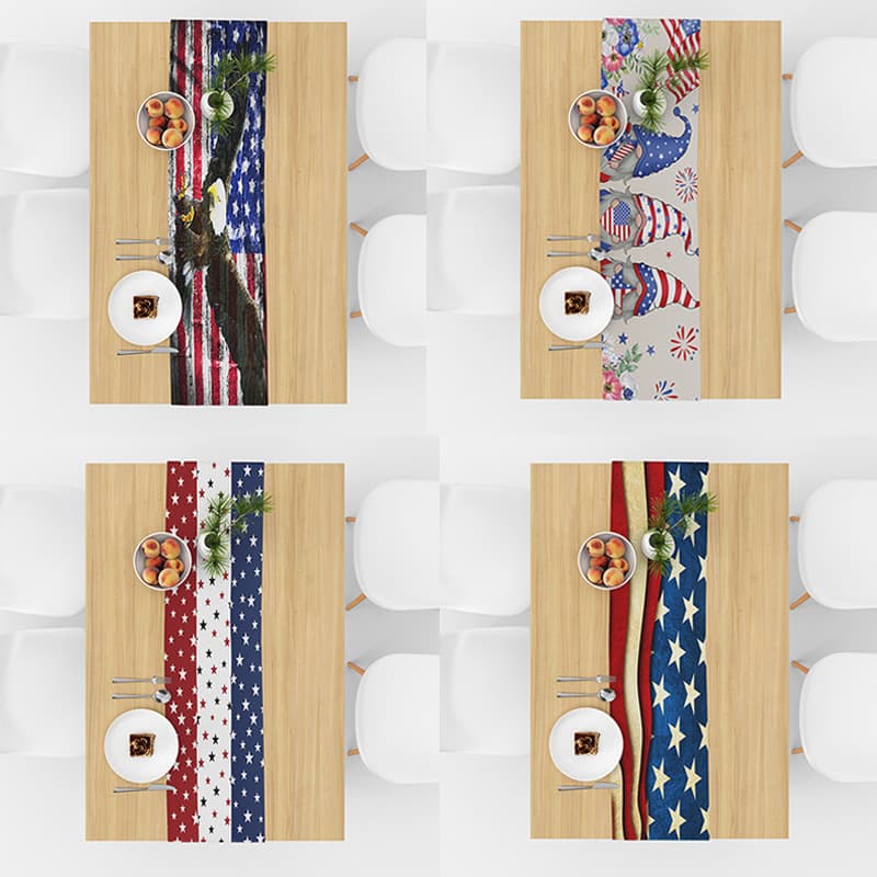 Cross-border Nordic Table Runner Polyester American Independence Day Tablecloth Linen Print Restaurant Table Holiday Decorative Cloth