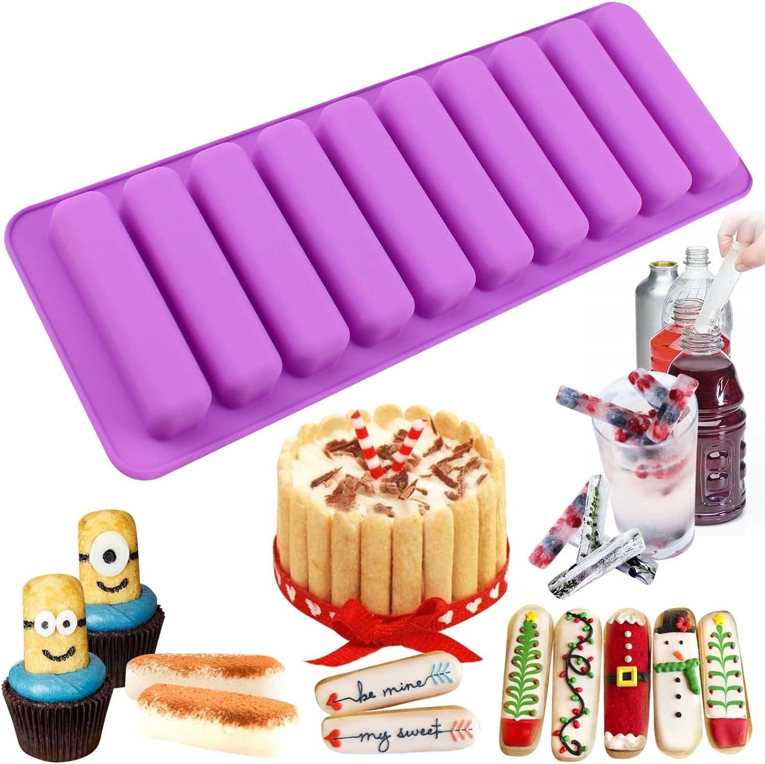 Wax Bottle Candy Mold Silicone 10-Long Strip Chocolate Finger Mold Square Strip Candy Pudding Baking Cake Decoration