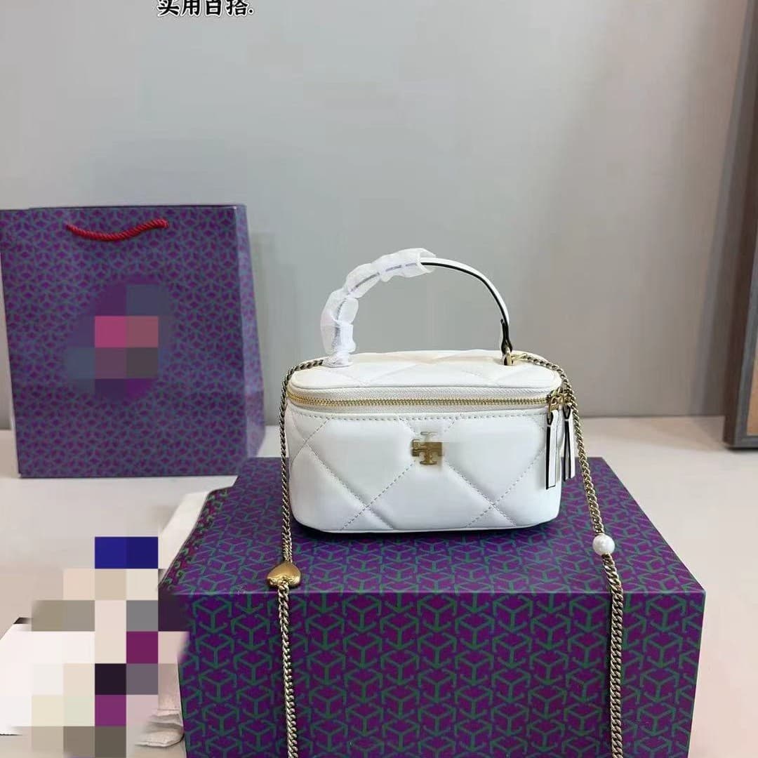 Factory TB New Kira Box Bag Chain Bag Cowhide Diamond Quilted Single Shoulder Crossbody Bag Genuine Leather Handbag Bestseller