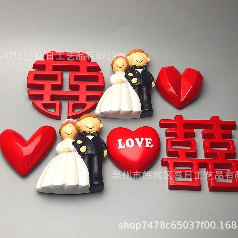 Wedding Couple Refrigerator Magnets with Double Love Hearts, Groom and Bride Design Magnetic Stickers, Wedding Gifts, Home Decoration Stickers