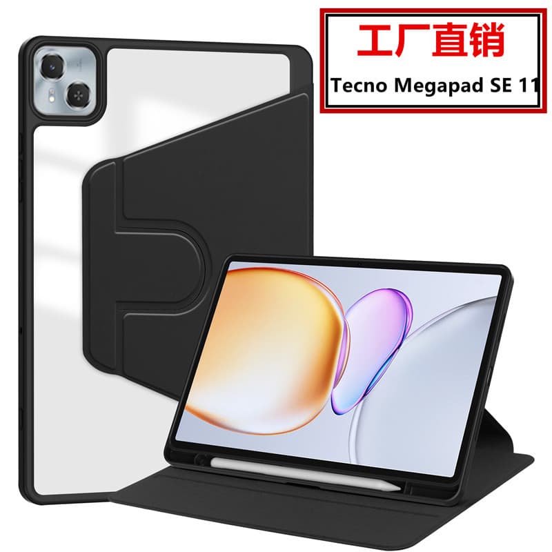 Case for Tecno MegaPad SE Tablet 11 Rotating Acrylic Full Coverage Stand 2025 Leather Cover