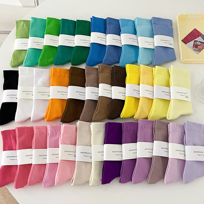 Individually Packaged Dopamine Socks for Women, Stacking Socks, Pure Cotton Colorful Postpartum Socks, White Summer Candy Color Mid-Calf Socks