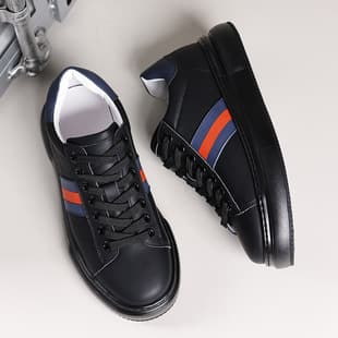 Men's Chunky Sole Casual Shoes Summer Classic Red and Blue Logo Small Black Shoes Sports Lace-up Style Bee C Board Shoes