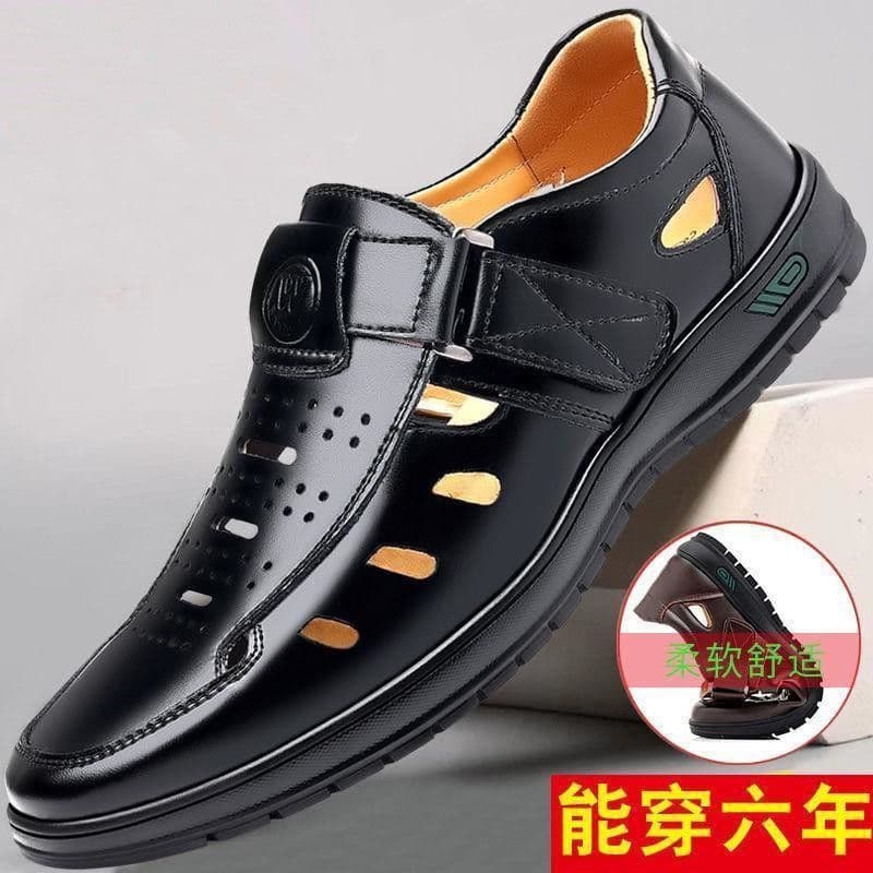 [100% Genuine Soft Leather] Clearance Sale Bargain Discontinued Sizes Men's Genuine Leather Sandals Summer Non-Slip Dad Shoes