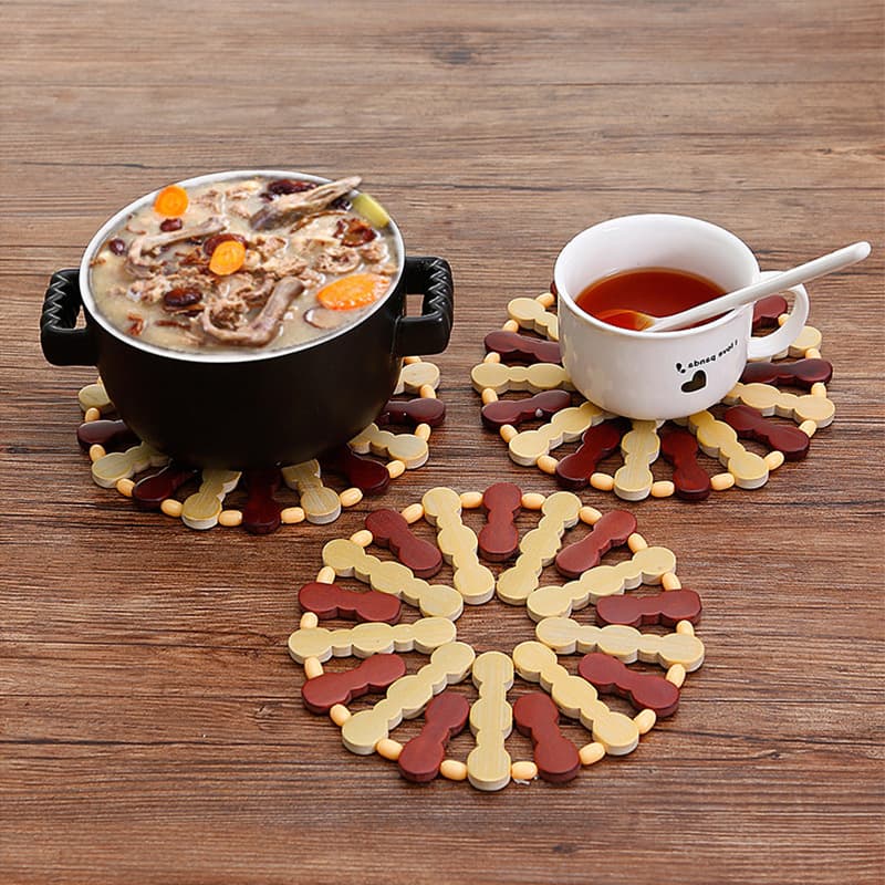 Household two-color bamboo bowl mat round heat insulation mat anti-scalding dining table mat heat-proof bowl mat dish mat coaster casserole accessories