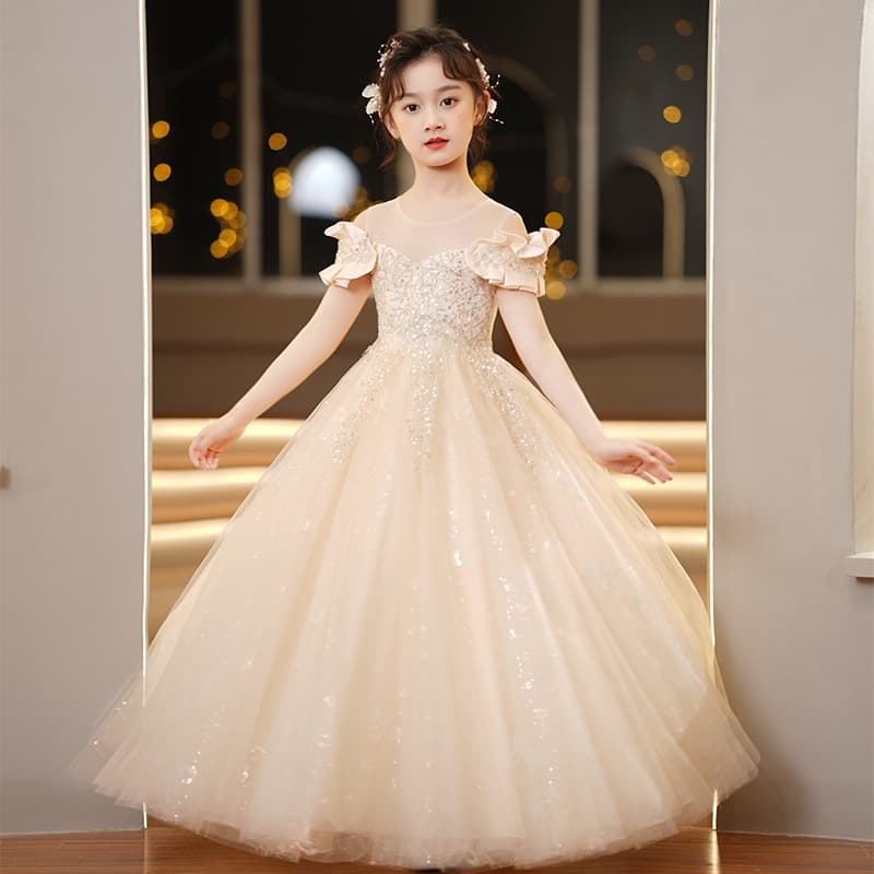 Girls Spring Children's Wedding Dress Flower Girl Tulle Runway Host Performance Piano Dress Girls Princess Gown