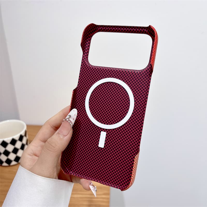 Magnetic Phone Case for iPhone 17 Pro Max, PC Carbon Fiber Pattern, Half-Wrapped Hard Protective Cover for Apple 18 Pro