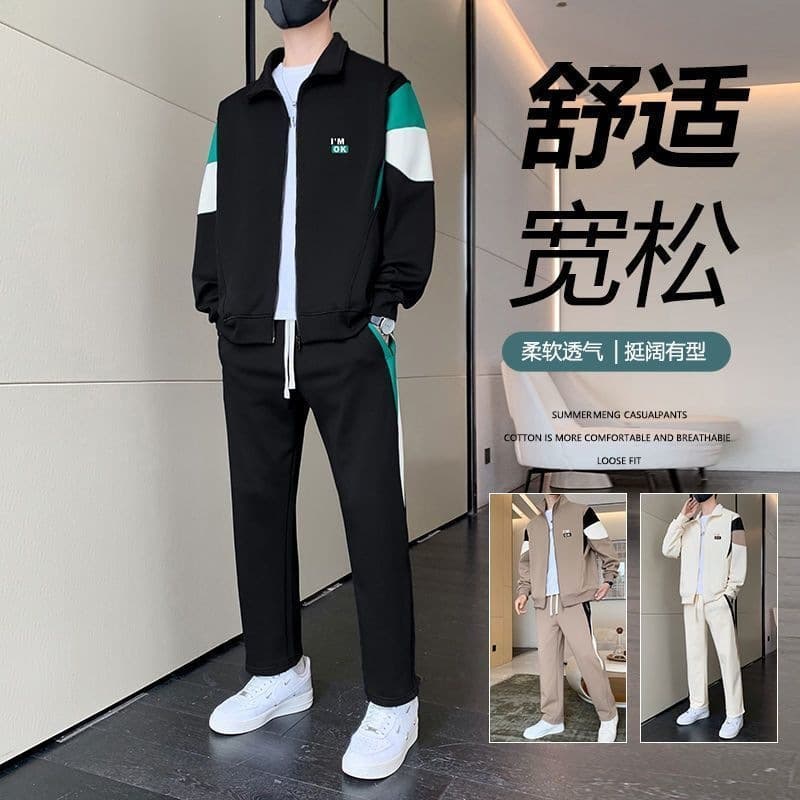 Scissors Stone Casual Sport Suit for Men, New Fall/Winter Stylish Cool Jacket, Men's Streetwear Two-Piece Set