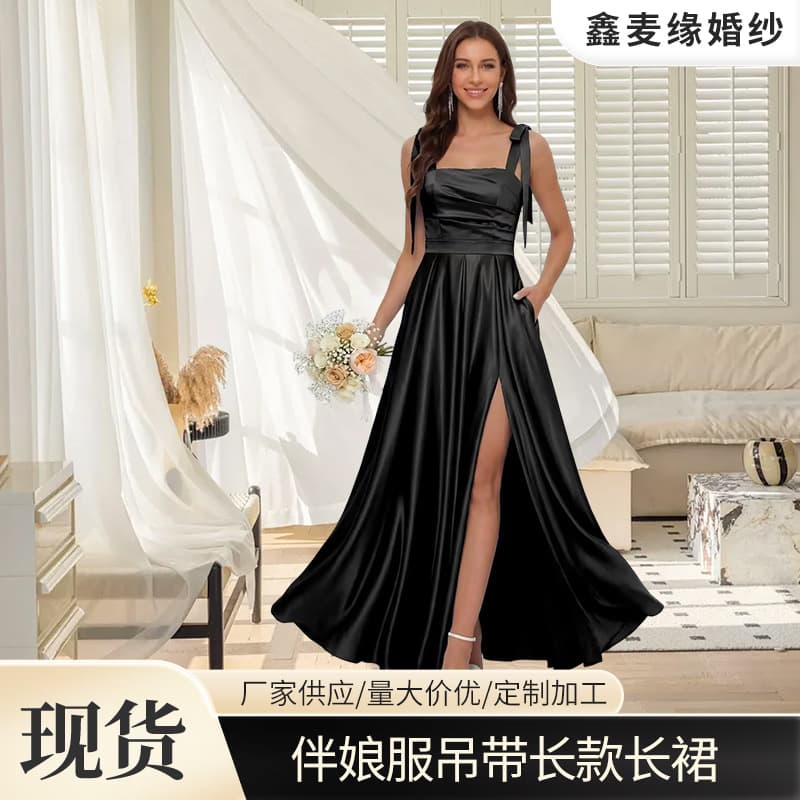 Cross-border evening dress European and American fashion temperament women's skirt tube top suspender skirt slit long skirt party dance evening dress