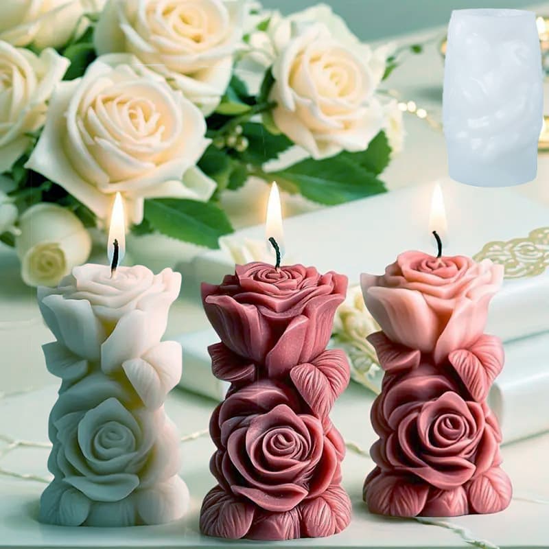 Rose Pillar Silicone Mold for Aromatherapy Candles, DIY Plaster Diffuser Stone Car Ornament