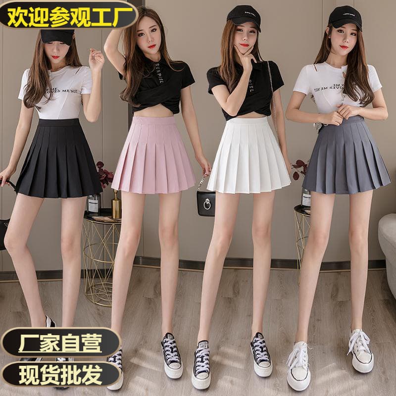 Gray pleated skirt, spring women's skirt, summer white Korean jk skirt, autumn and winter high waist hip-covering large size black skirt