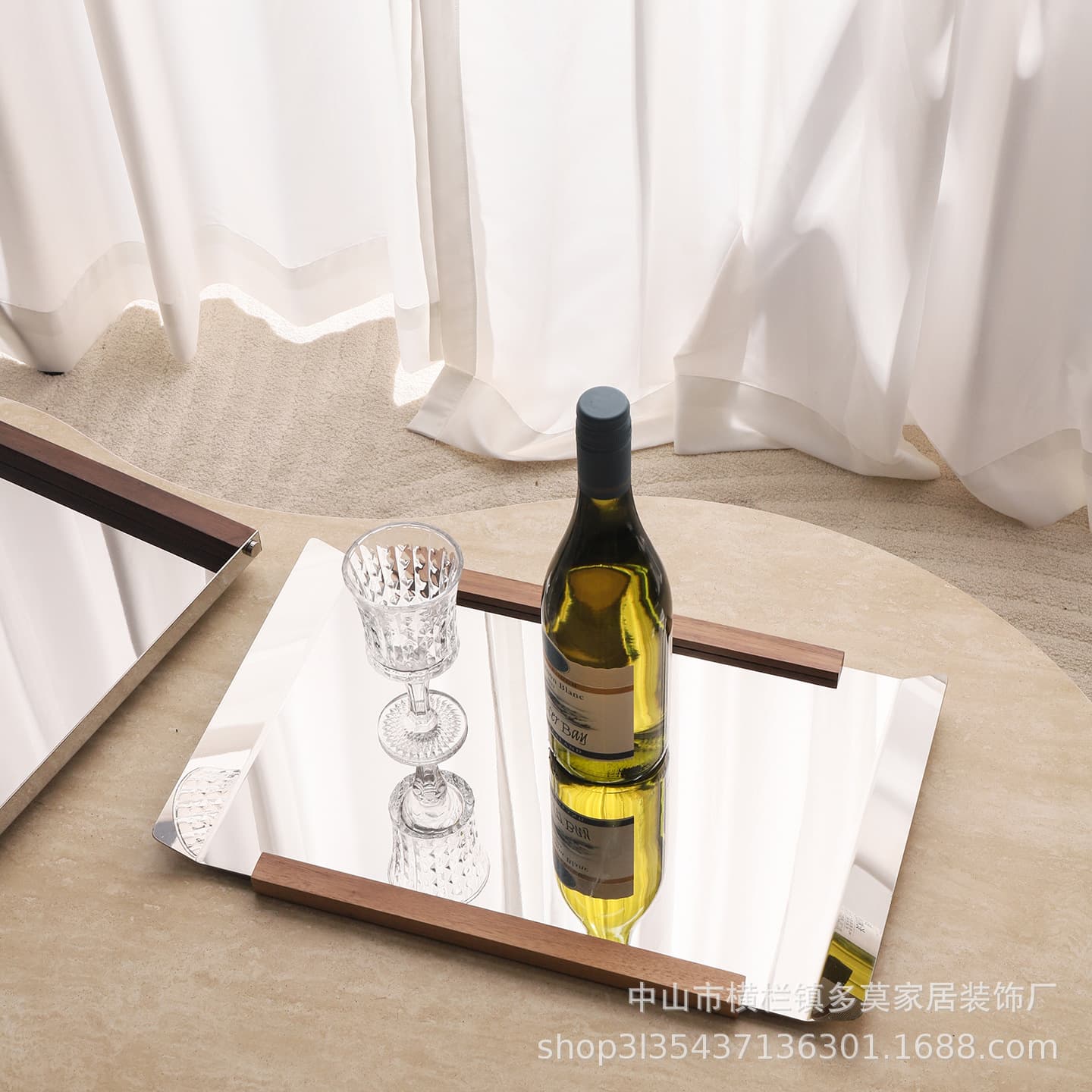 Ins Style Mirror Stainless Steel Walnut Tray Hotel Guest Room Tea Serving Tray Showroom Soft Decoration Reflective Display