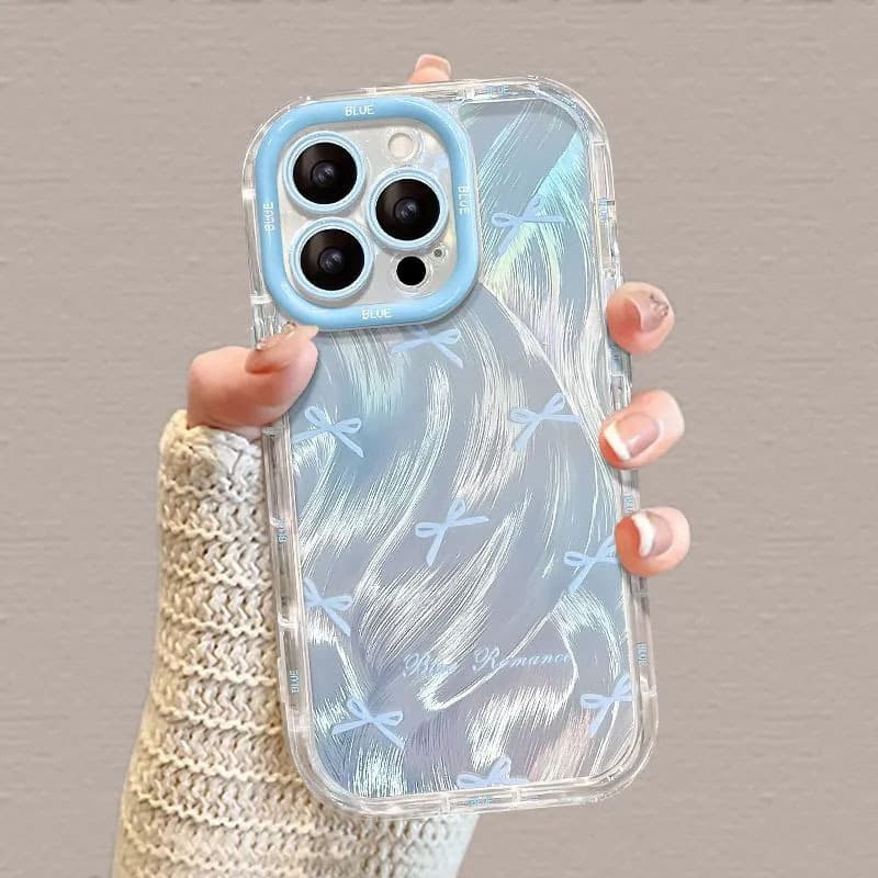 Japanese and Korean style smudged bow Apple 15 promax mobile phone case iPhone 16 feather yarn cream case 14 all inclusive 13
