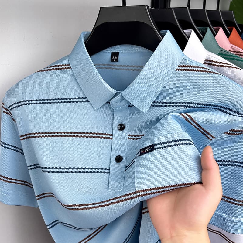 Striped Short-Sleeve T-Shirt Summer Men's Polo Shirt Middle-Aged Casual Fashion Short Pullover Top Men's Half-Sleeve Trendy Top