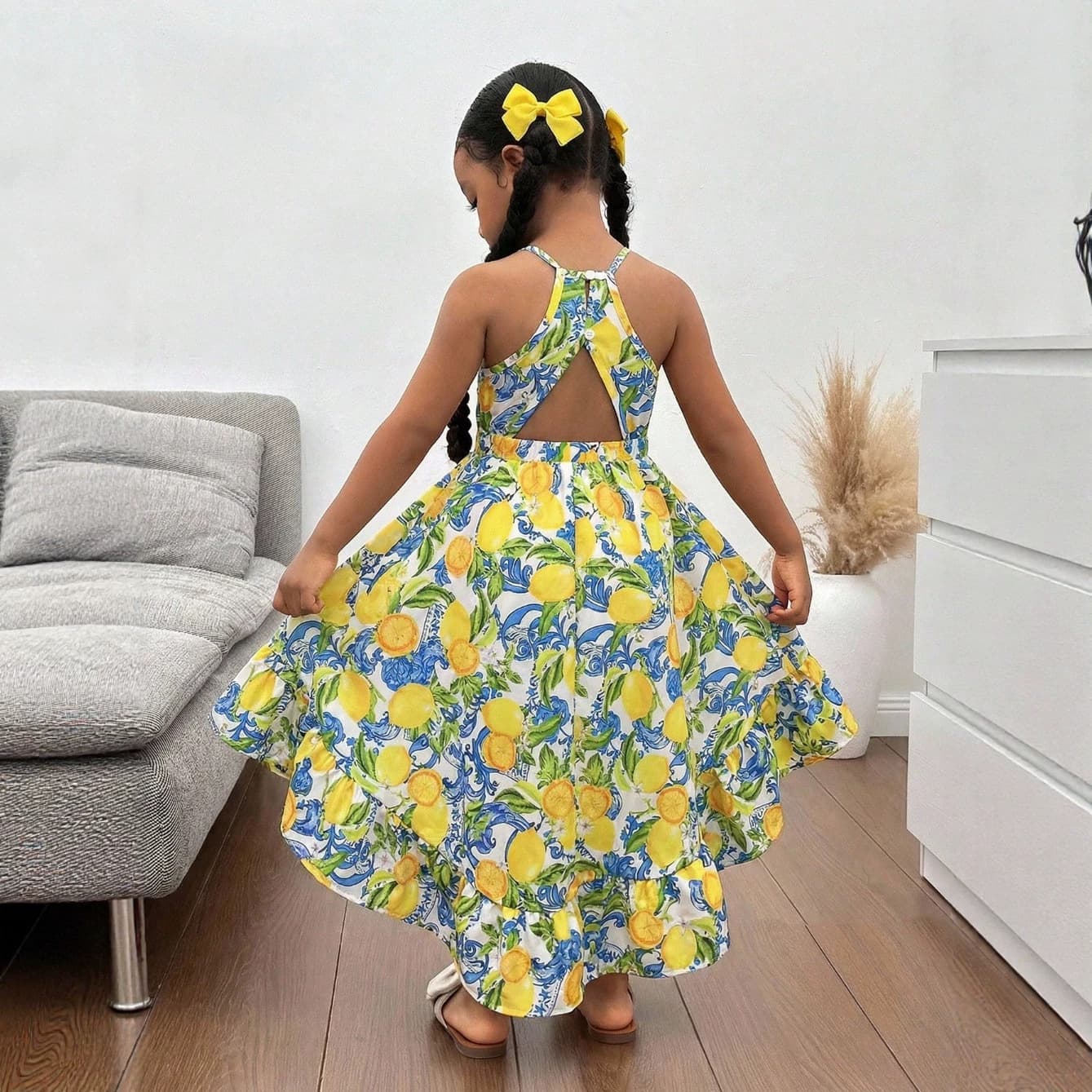 Amazon foreign trade children's clothing halterneck suspender printed floral tie-dye skirt with hollow back and irregular skirt casual skirt