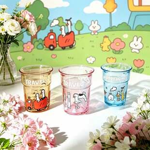 Cartoon Animal City Gradient Glass Cup Tall Cup Gift Pattern Ice Cream Cup Rolled Rim Bamboo Joint Cup