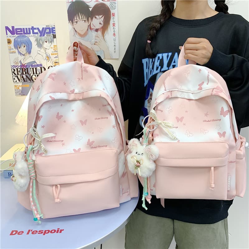 High-looking Korean version of cute butterfly backpack, small fresh forest style student school bag, lightweight and burden-reducing large-capacity travel bag