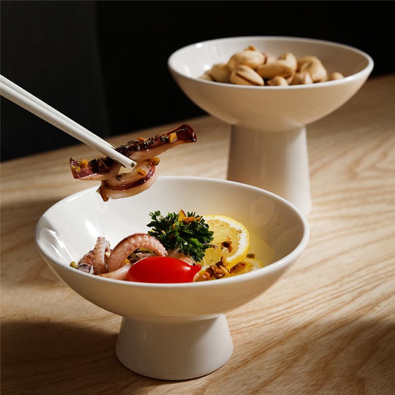 Ceramic Fruit Plate Court Bowl Simple High Foot Bowl Restaurant Refreshment Plate Creative Simple Ice Cream Cup