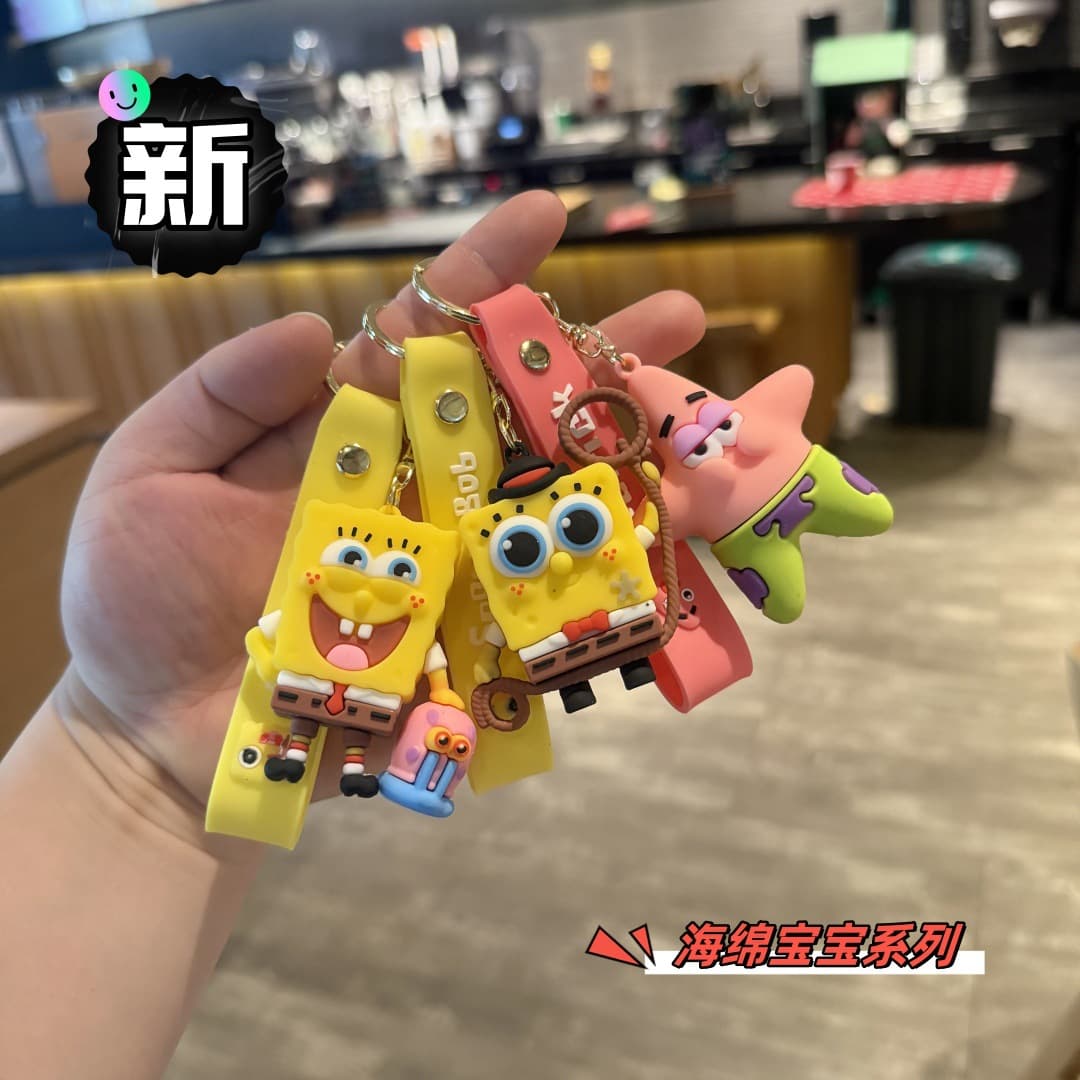 New Cross-Border Cartoon SpongeBob Keychain Cute Patrick Star Car Keychain Doll Backpack Pendant