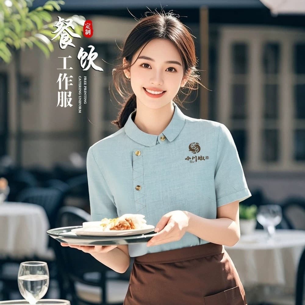 Summer waiter work clothes short-sleeved shirt catering hot pot milk tea coffee clerk western restaurant work clothes for women