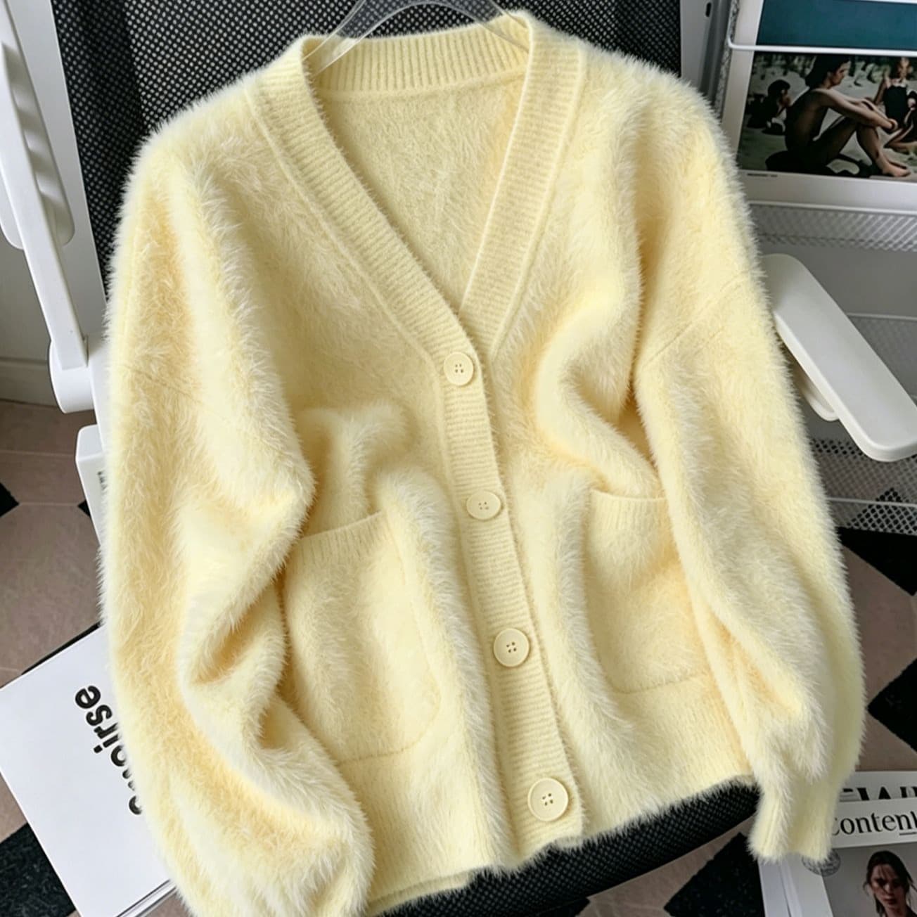 Cross-border autumn and winter new loose knitted cardigan for women, versatile, casual, lazy style, imitation mink velvet sweater jacket, top for women