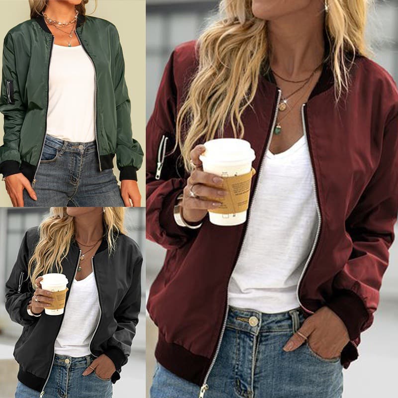 Cross-Border Casual Jacket Women's Clothing, AliExpress 2023 Spring New Arrival, Solid Color European and American Fashion Zipper Jacket for Women