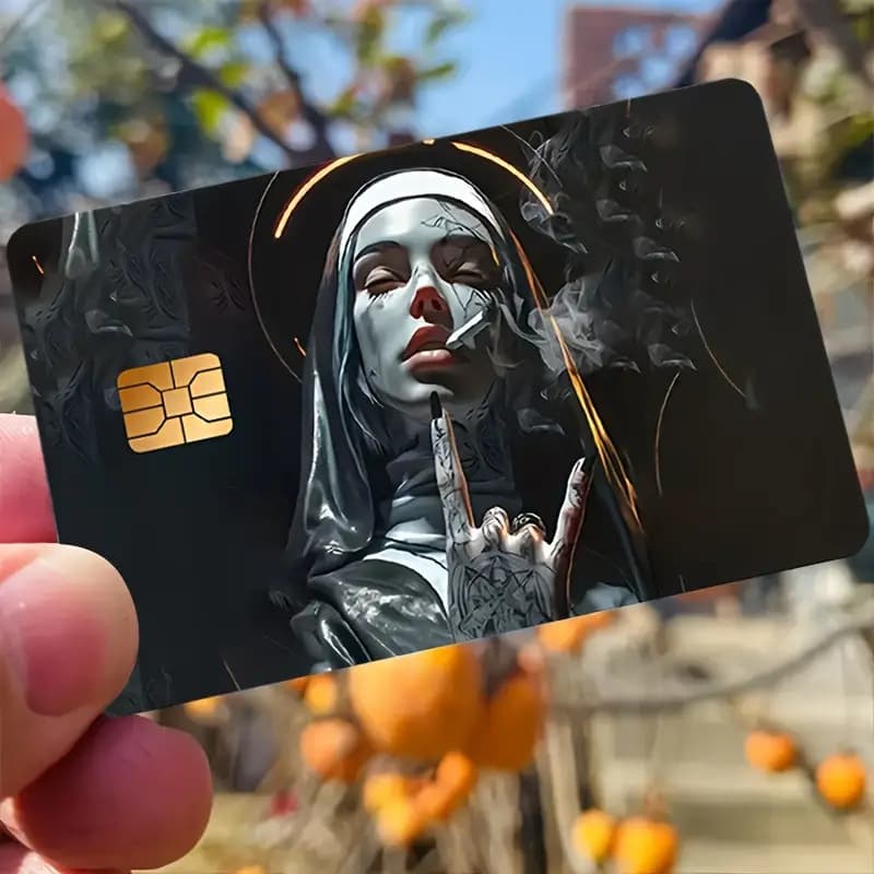 TEMU's new decorative credit card stickers are unique and creative, featuring a nun-themed bank/debit skin sticker.
