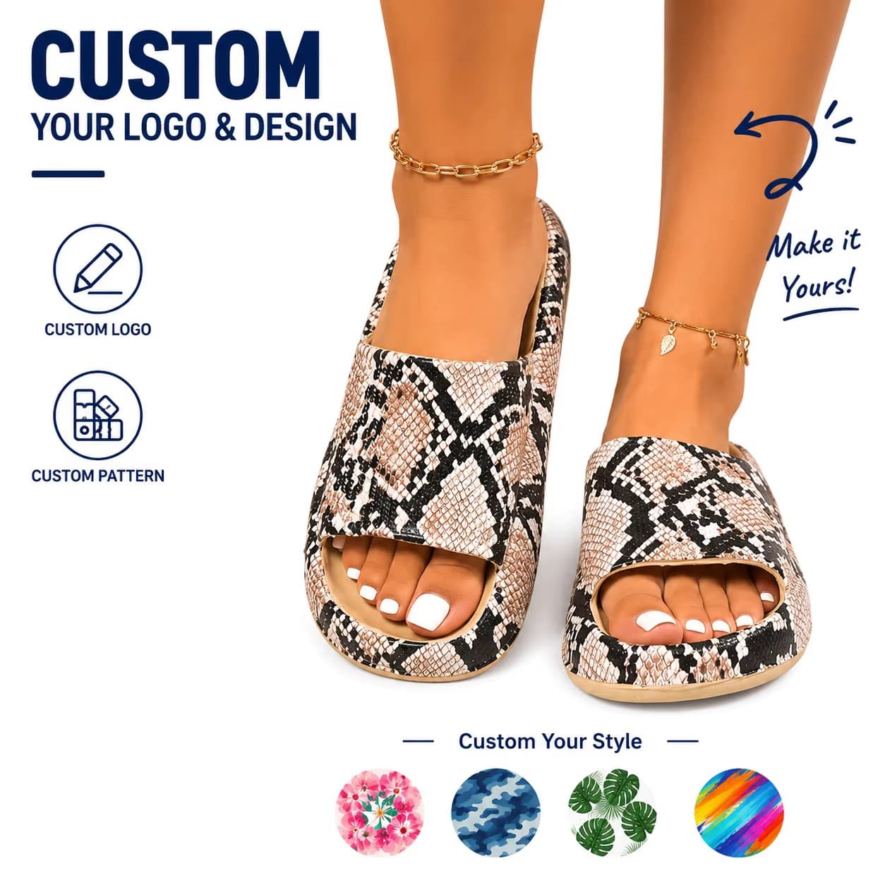 Outdoor Flat Sandals Fashion Slippers Non-Slip Open-Toe Ultra-Soft Thick Sole EVA Sandals