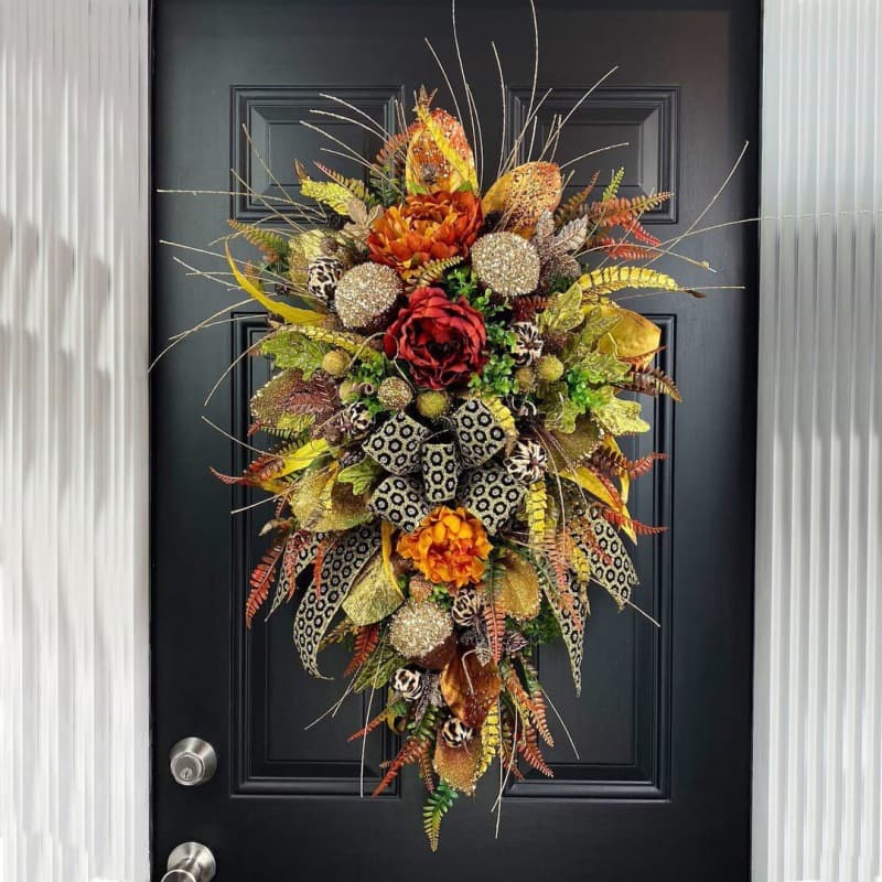 2024 cross-border autumn wreath with leopard print for harvest festival, wall-mounted simulated plant door decor for Thanksgiving.