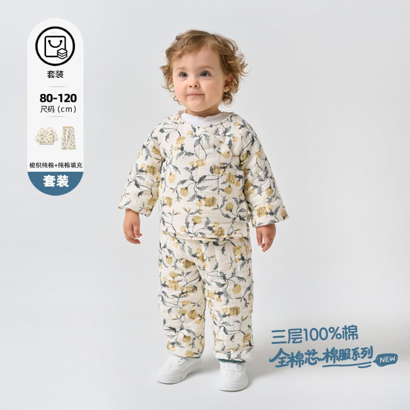 Infant Cotton Clothing Set, Winter Outfit for Baby Girls, Warm and Thickened Children's Cotton Jacket and Pants, Autumn and Winter Separate Cotton-Padded Clothes