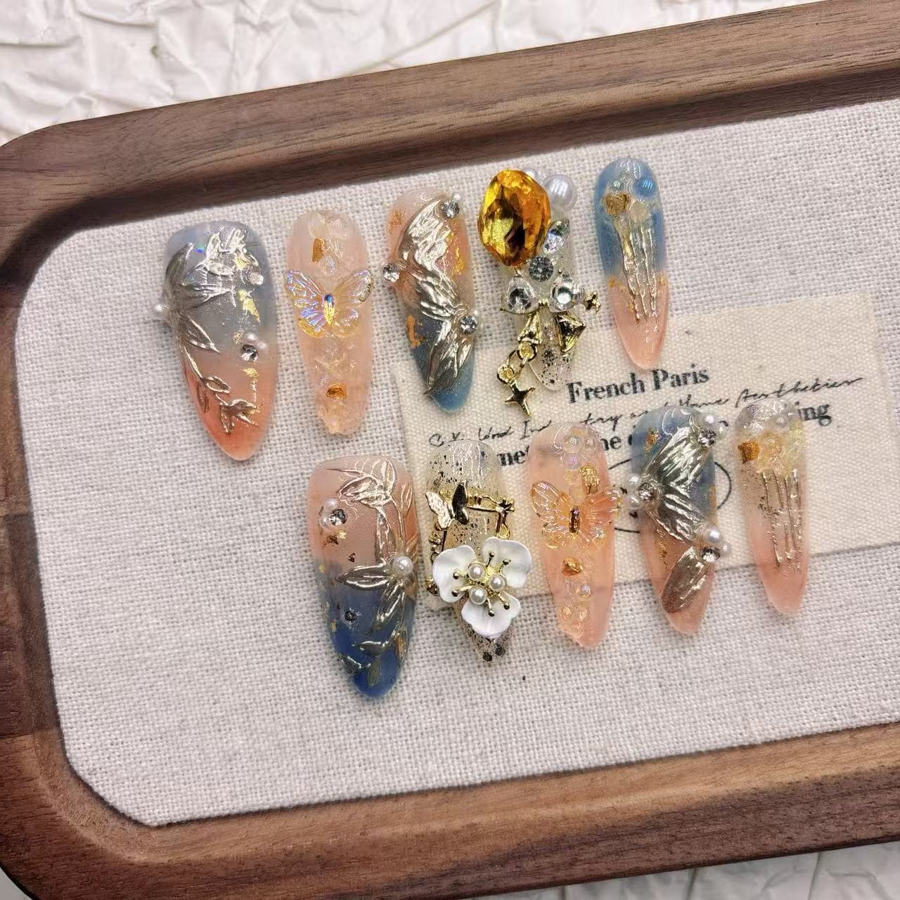 Dunhuang style new Chinese style handmade short shaved almond style high-end wholesale handmade manicure