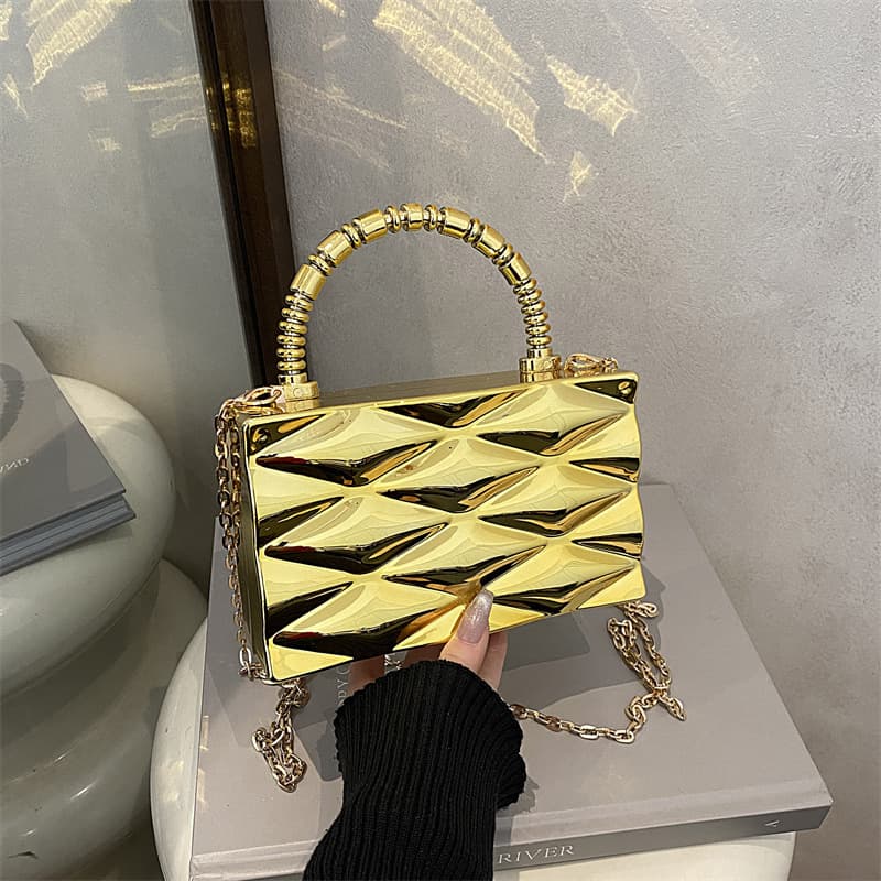 Korean purchasing niche designer brand handmade fashionable silver retro box bag chain messenger bag creative bag