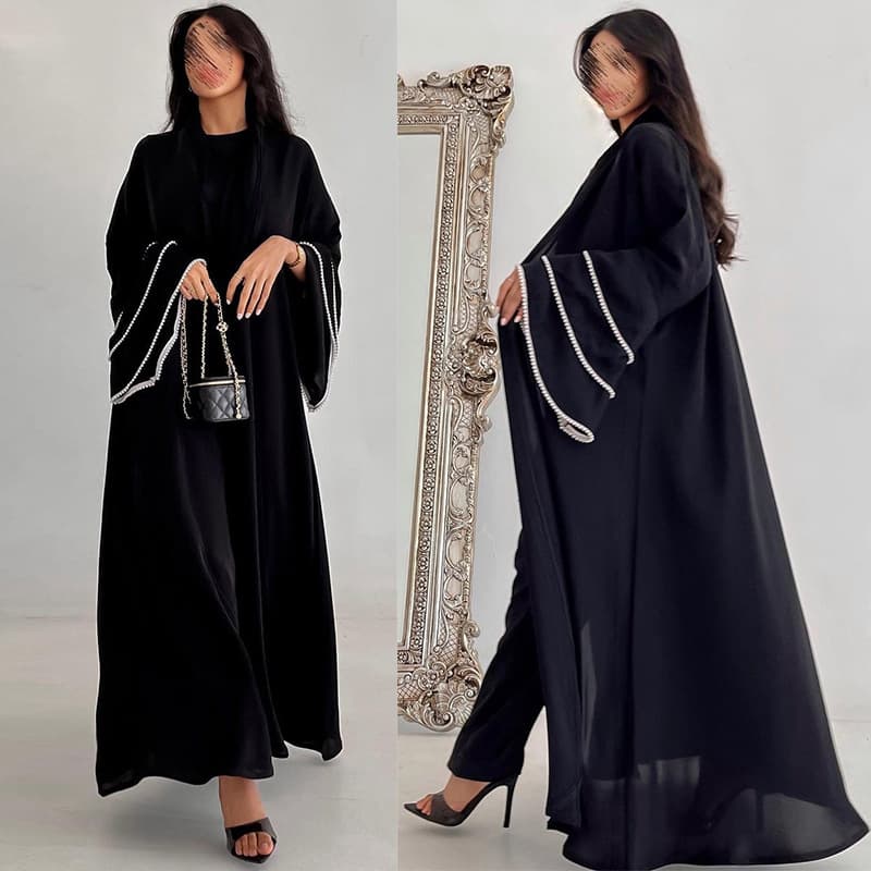 MQ120 2026 Factory Direct Sales Factory Direct Sales Bell Sleeve Long Skirt Black Cardigan Long Skirt Cuffs Spliced Beads