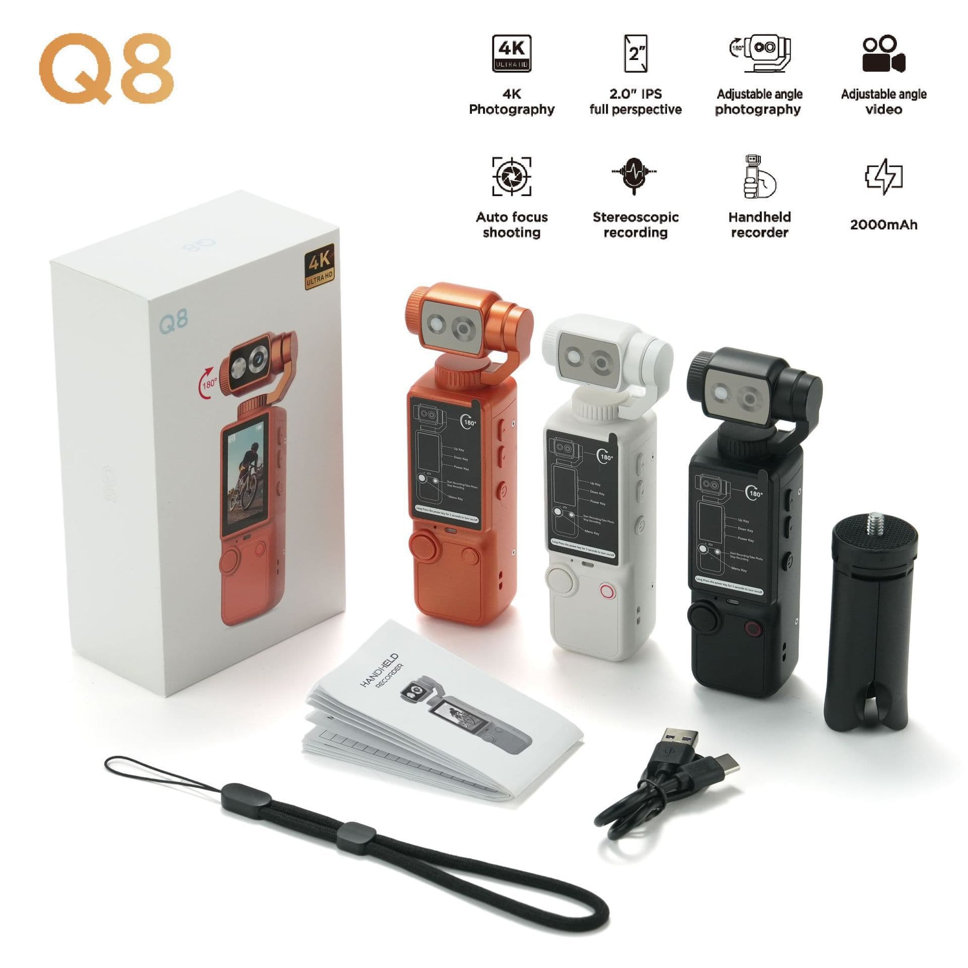Cross-border Q8 handheld outdoor sports camera ultra-clear autofocus conference recording portable pocket camera