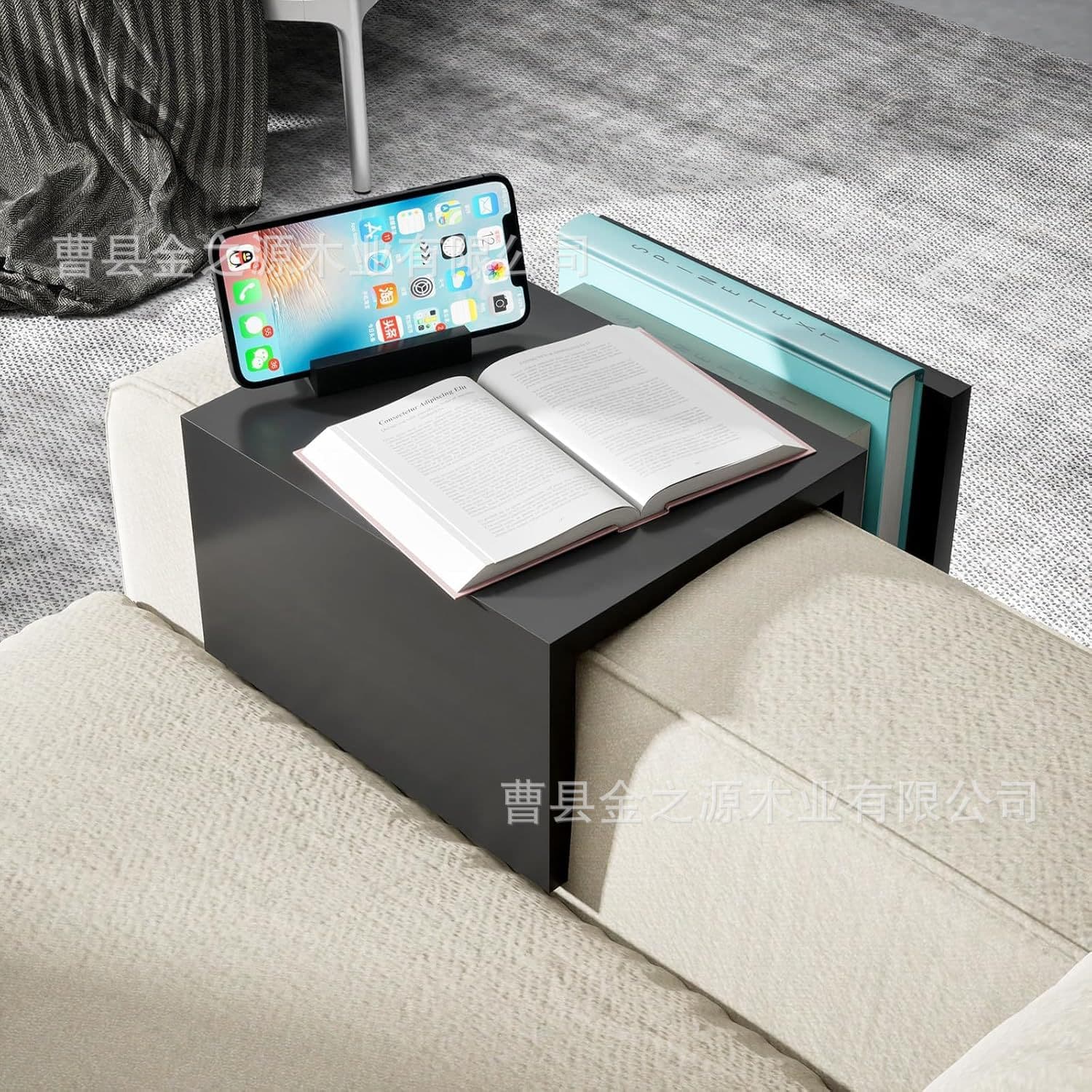 Wooden Sofa Cup Holder with Side Storage Pocket, Wooden Sofa Arm Table, Sofa Arm Tray