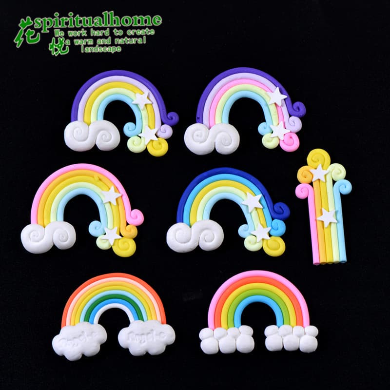 Polymer clay rainbow, clouds, stars and rainbow, candy-colored polymer clay ornaments, micro-landscape ecological bottle ornaments and accessories