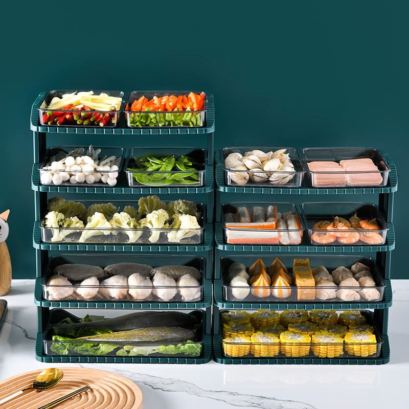 Multi-layer kitchen food preparation tray, multi-functional storage tray rack, large capacity food preparation tray for home use and hot pot.