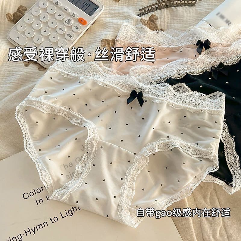 Summer Ice Silk Women's Underwear French Polka Dot Lace Edge Thin Breathable Panties